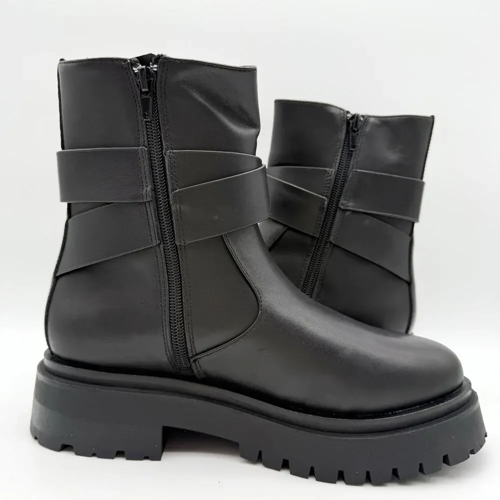 Steve Madden Womens Lonny Ankle Booties US 7.5 EU 38 Black Leather NIB